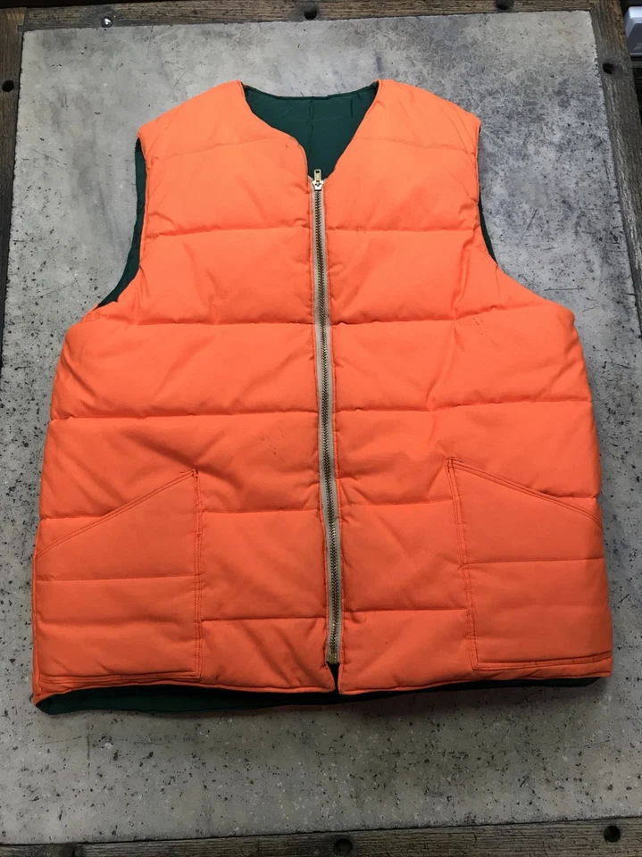 VINTAGE Puffer Vest Men's L/XL Orange / Green - Reversible - Nice! Fast Ship! - Image 1 of 4