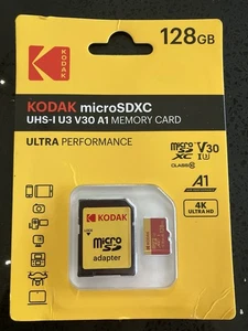 128 GB Kodak Micro SDXC Memory Card ULTRA UHS-1 U3 V30 A1 Class 10 - Picture 1 of 1