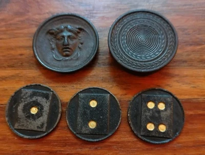 Unknown Item - Old Antique  Metal  Case with Coin shaped tokens possibly a game. - Image 1 of 4