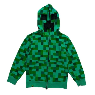Minecraft Hoodie Creeper Kids Youth Medium Green Full Zip Mask Gamer Sweatshirt - Image 1 of 4