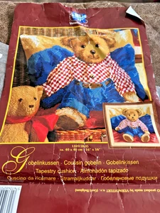 Vervaco Needlepoint Cross Stitch Tapestry Pillow Cushion Kit Teddy Bear 16x16 - Picture 1 of 10