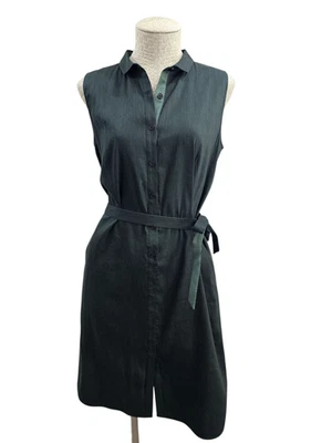 LM Women's 4 Lafayette 148 Forest Green Linen Blend Belted Button Shirt Dress - Image 1 of 4