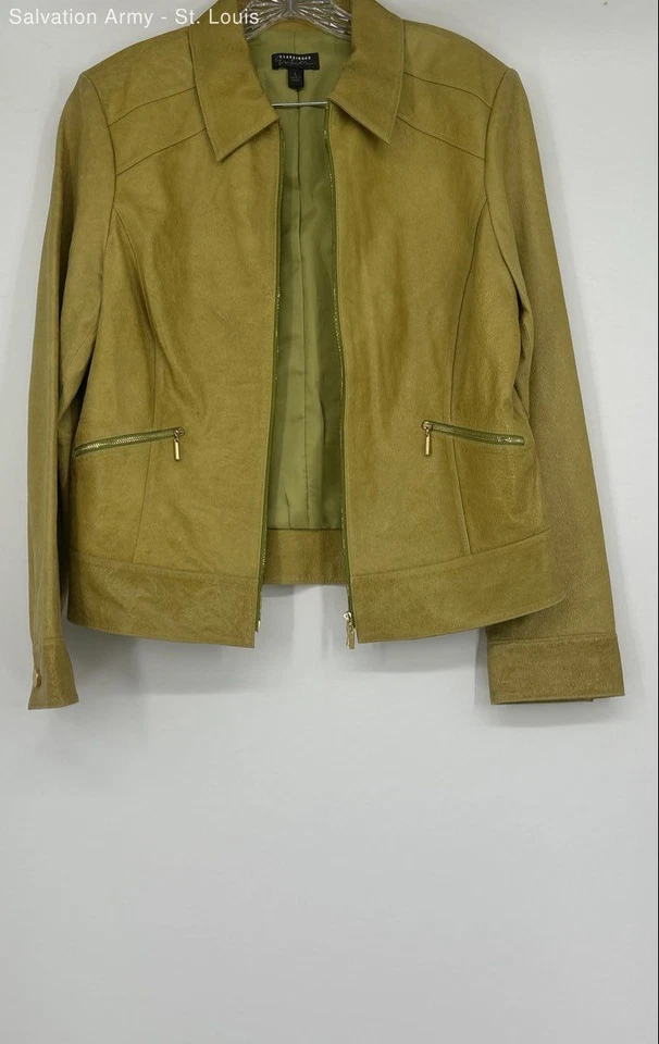 Classiques Entier Womens Green Leather Long Sleeve Full-Zip Jacket Size Large - Image 1 of 4