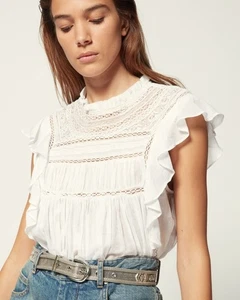 Blusa blanca bordada de encaje ISABEL MARANT Etoile "Vivia" talla FR 34 XS - Imagen 1 de 11