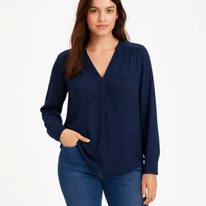 Blusa Ann Taylor Azul Marino Manga Larga XL Cuello en V Ligera Carrera Top - Imagen 1 de 6