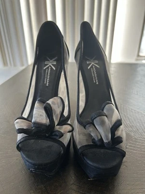 Kardashian Kollection Mesh Peep Toe Heels with Bow Accent - Image 1 of 4