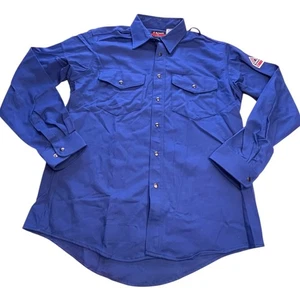 NEW Bulwark FR Shirt Men Large Blue Button Up Cat1 Flame Resistant Utility Work - Picture 1 of 10