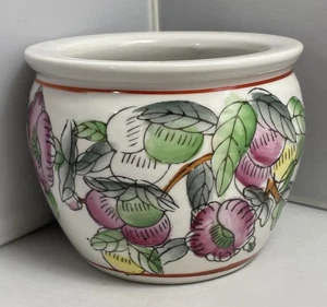 VTG Planter Pot Chinoiserie Plum Fish Bowl Style Porcelain Floral 3.5” Small - Picture 1 of 12