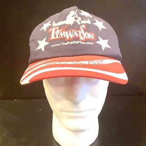 Cappello Berretto Tim Watson Rosso Bianco Blu Strisce Stelle Autografato Viddle Man Concerto - Foto 1 di 12