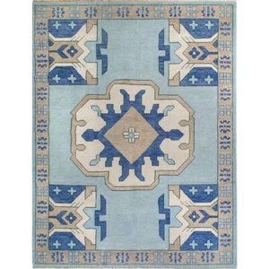 Indian Turkish Handknotted Carpet For Kitchen Dinnig & Hallway 8x10 Light Blue - Picture 1 of 6