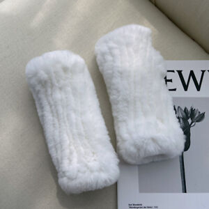 Women's Warm Real Rex Rabbit Fur Gloves Winter Knitted Wrist Mittens Xams Gift