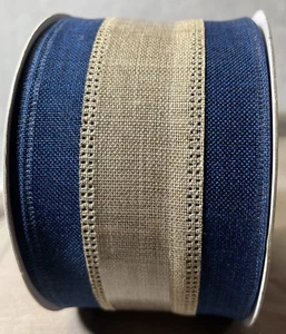 RIBBON BOW-TIQUE DK BLUE W/TAN STRIPE - Picture 1 of 3