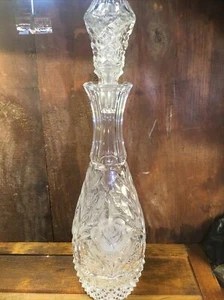 Vintage Glass Decanter With Rose 15” Tall With Stopper - Picture 1 of 12
