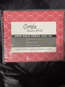 Comfy Bamboo World Queen Size 4 Piece Sheet Set Coral w/White Design 8800 - Foto 1 di 2