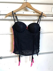 Fredericks Of Hollywood Corset Lingerie Pink Black Thong Womens Medium Set NWT - Picture 1 of 12
