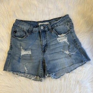Pantalones Cortos de Jean KanCan para Mujer Talla W7 27 Azul Denim Desgastado Cortes - Imagen 1 de 8