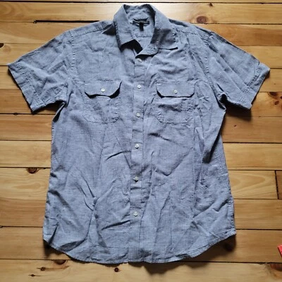 Banana Republic Button Up Shirt Mens Large Linen Blend Gray Lightweight Vacation - Image 1 of 4