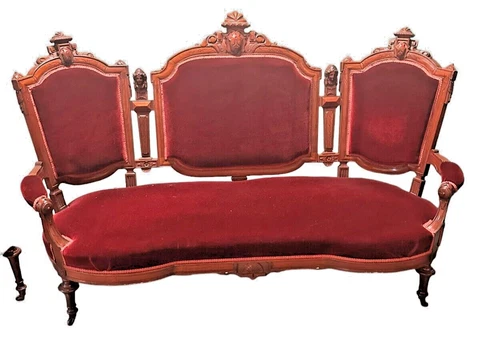 4 PC VICTORIAN  parlor set burl walnut Rennaissance revival 1870 carved sofa Cover