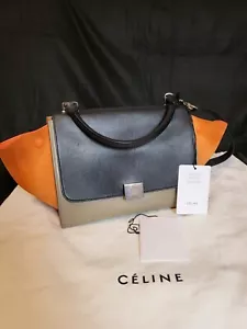Celine 2-Wege Tasche Trapez schwarz beige orange Leder Wildleder gebraucht Handtasche Schulter - Bild 1 von 24