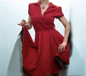 Hearts And Roses Red And Black Polka-Dotted Pinafore 40s 50s Style Retro Dress - Picture 1 of 7