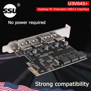 U3V04S+ 4 Port USB 3.0 PCIe Expansion Card PCI Express USB Hub Adapter - Afbeelding 1 van 8