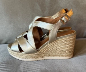 Geox D Ponza Gold Leder Espadrille Keilsandale Größe 37,5 / US 7,5 - Bild 1 von 9