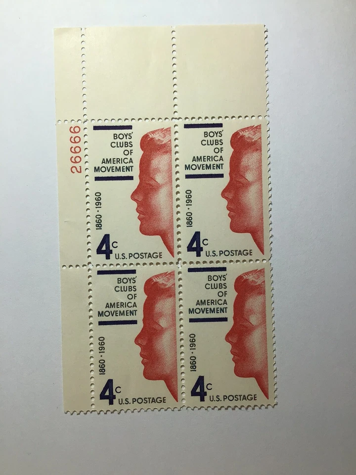 US 4 Cent Boy's Clubs Of America 1960, Scott #1163, Block Of 4 Stamps, XF/MNH. - Image 1 of 1