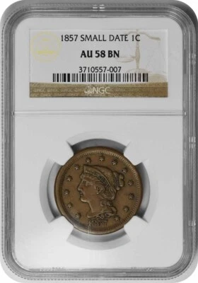 1857 Large Cent Small Date AU58BN NGC - Image 1 of 2