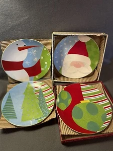 Oneida Set of 4 Christmas Closeups Stoneware Salad Dessert Plates 8"Wide OrigBox - Picture 1 of 22