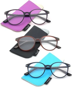 3 pares de gafas de lectura con marco de plástico vintage de una ronda para mujer, con bolsas - Imagen 1 de 3