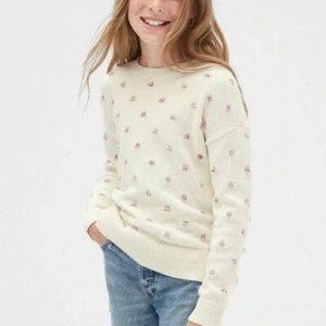 New gap kids GIRLS sweater dots poms medium 8 cream pink tinsel nwt - Picture 1 of 7