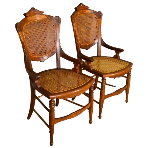 Antique Pair of Victorian Burl Walnut Armchairs #21721 Cover