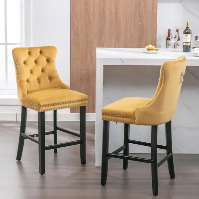 Set of 2 27.2In Height Bar Stool Velvet Barstools Kitchen Pub Dining Chairs Gold - Image 1 of 4