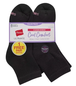 Hanes Ultimate 8+1 Bonus Pack Damen schwarz cool bequem gepolsterte Söckchen - Bild 1 von 3