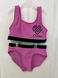 2-Piece Justice Girls (S) Sport Zip Bikini Swimsuit with Logo Accents, Pink - Picture 1 of 4