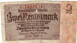 Genuine german 2 Rentenmark 3. reich nazi banknote 1937   more used con !!! - Picture 1 of 2