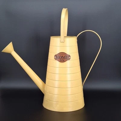 Metal Yellow Watering Can Long Spout Leather Label Rustic Farmhouse Decoration - Image 1 of 4