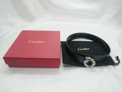 Auténtico Cinturón Cartier Pantera Hebilla Cuero Negro Herrajes Plateado con Todo en Foto Foto 1 de 4