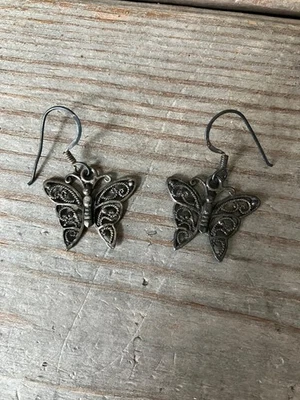 Pendientes mariposa filigrana 925 vintage de plata de ley ligeros Foto 1 de 2