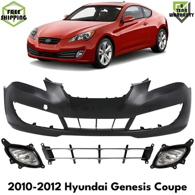 Front Bumper Cover Primed Plastic & Fog Lights Kit For 2010-2012 Hyundai Genesis Foto 1 de 4