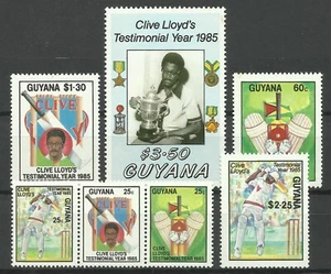 164. GUYANA 1985 SET/7 STAMP CRICKET CLIVE LLOYD TESTIMONIAL YEAR . MNH - Picture 1 of 1