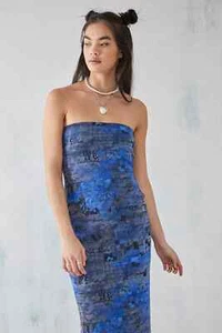 Urban Outfitters Netz Bandeau Kleid Dina Skript Druck Größe XL blau - Bild 1 von 10