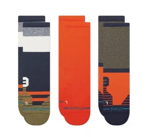 STANCE - Route Mid Crew 3 Pack Performance Crew Socks - Orange/Blue/Green Med - Picture 1 of 4