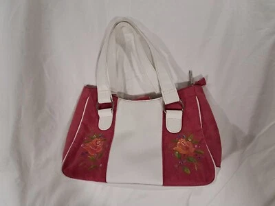 New! Estee Lauder Pink Suede Floral Painted Purse Hand Bag Medium  - Image 1 of 4
