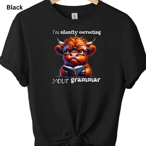 Funny Highland Cow Graphic Print T-Shirt Sarcastic Graphic Tee Men's Women's Tee - Picture 1 of 15