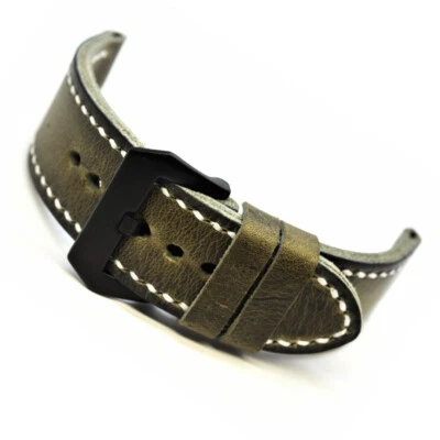 Correa de reloj de munición suiza vintage de cuero genuino hecha a mano de 24 mm o 26 mm Foto 1 de 4