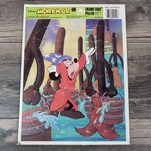 Disneys Mickey Mouse Golden Frame Tray Board Puzzle Fantasia Vintage Collectable - Picture 1 of 8