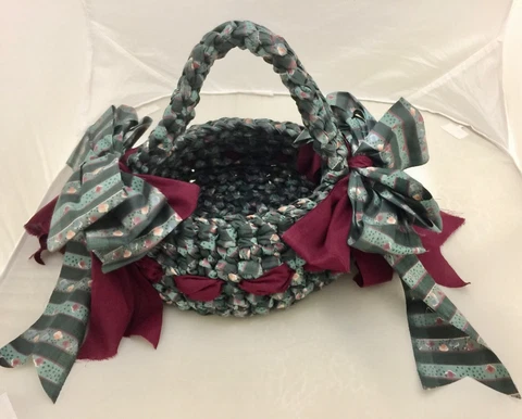 Rag Rug handmade basket crochet storage decoration bows cotton D 8-7" Cover
