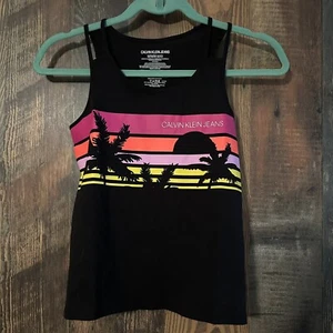 Calvin Klein Girls' Youth Tank Top Shirt, Black Palm Trees Sun Size Medium NWOT - Picture 1 of 4