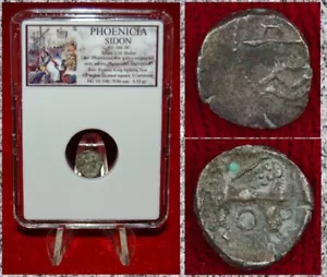 Ancient Coin PHOENICIA Sidon Galley King Fighting Lion Silver 1/16 Shekel - Picture 1 of 4